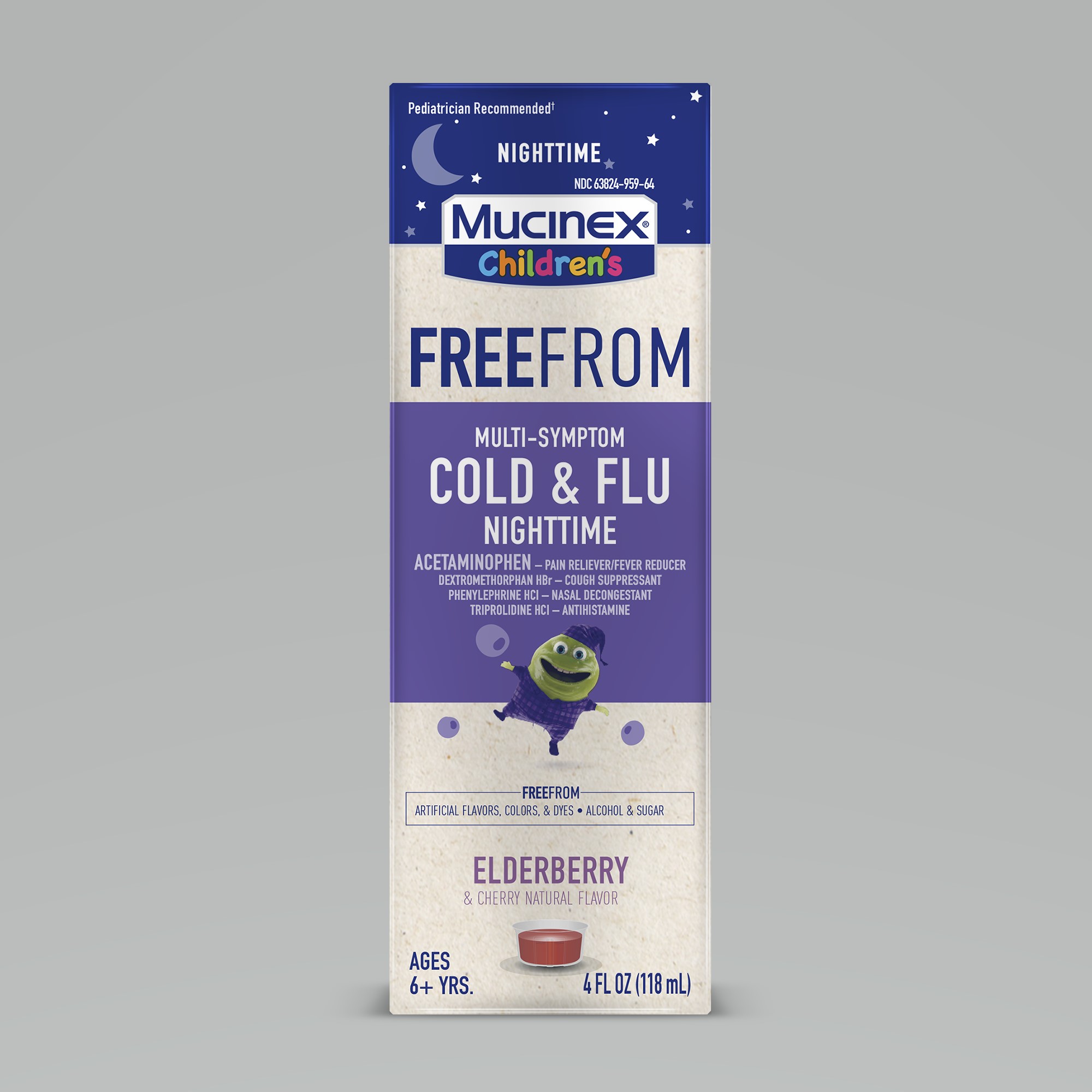 MUCINEX® Children's Liquid - Free From Multi-Symptom Cold & Flu Nighttime